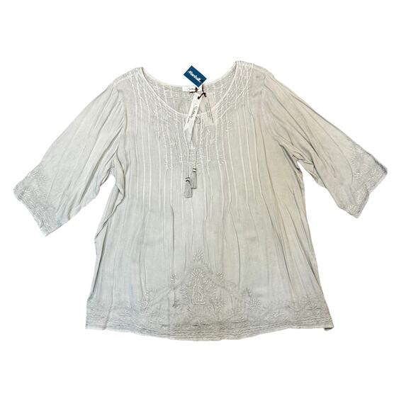 Embroidered Boho pullover tunic top gray - Picture 1 of 7